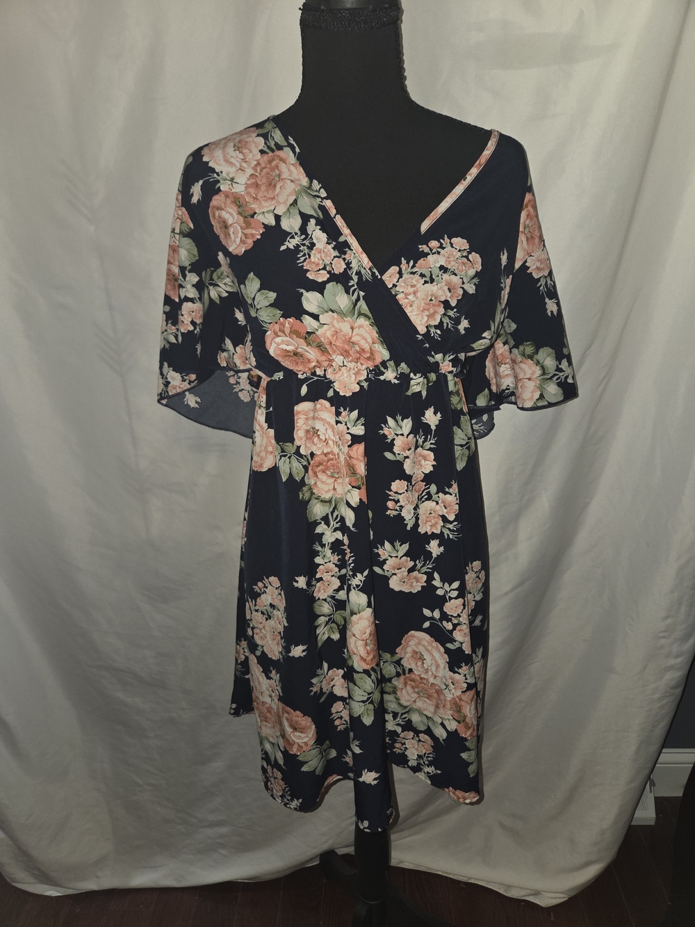 Floral Navy Wrap-Style Women’s Dress